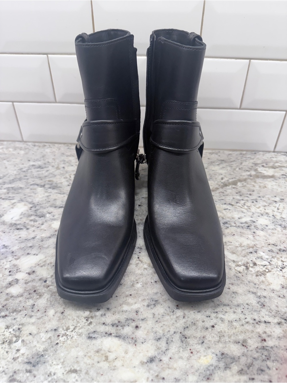 Sam Edelman Black Leather Harness Ankle Boots - Picture 3 of 4
